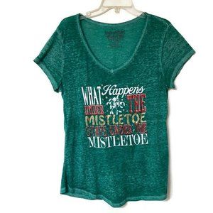Rocker Girl T-Shirt Christmas Mistletoe Theme Short Sleeve Scoop Neck Ju…